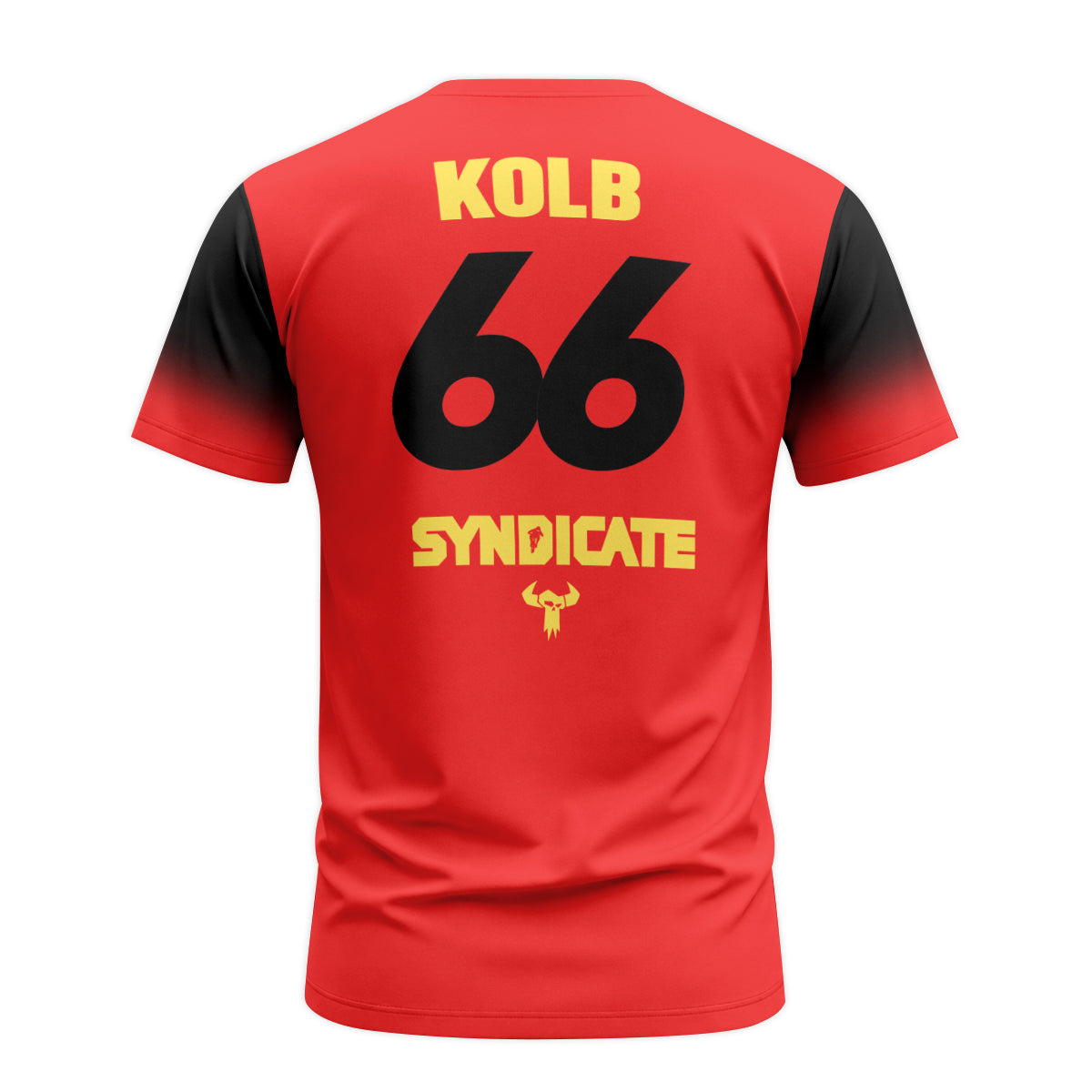Santa Cruz Syndicate Andreas Kolb #66 Red Downhill Youth Short Sleeve Mountain Bike Jersey – Back View Mockup