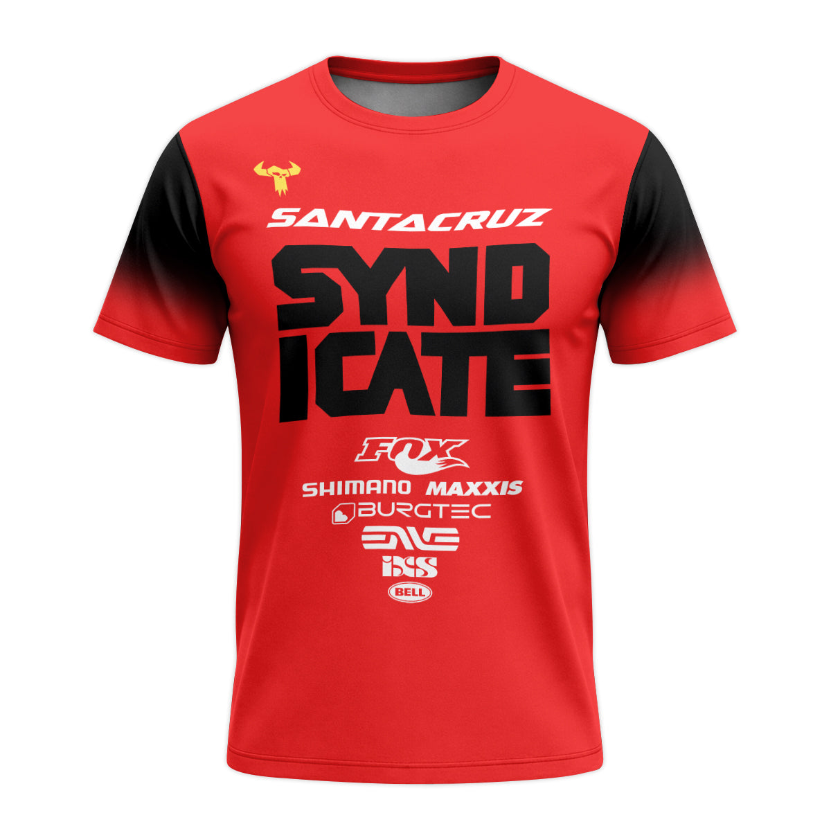 Santa Cruz Syndicate Andreas Kolb #66 Red Downhill Youth Short Sleeve Mountain Bike Jersey – Front View Mockup