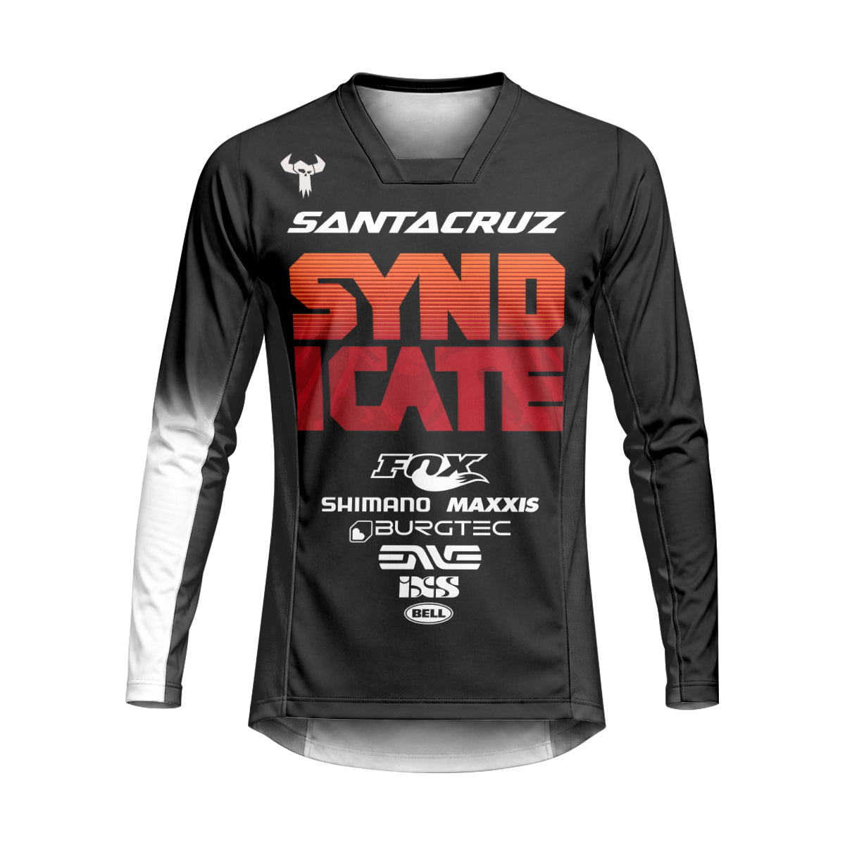 Santa Cruz Syndicate Black Red Downhill Heavyweight Long Sleeve Mountain Bike Jersey – Front View Mockup