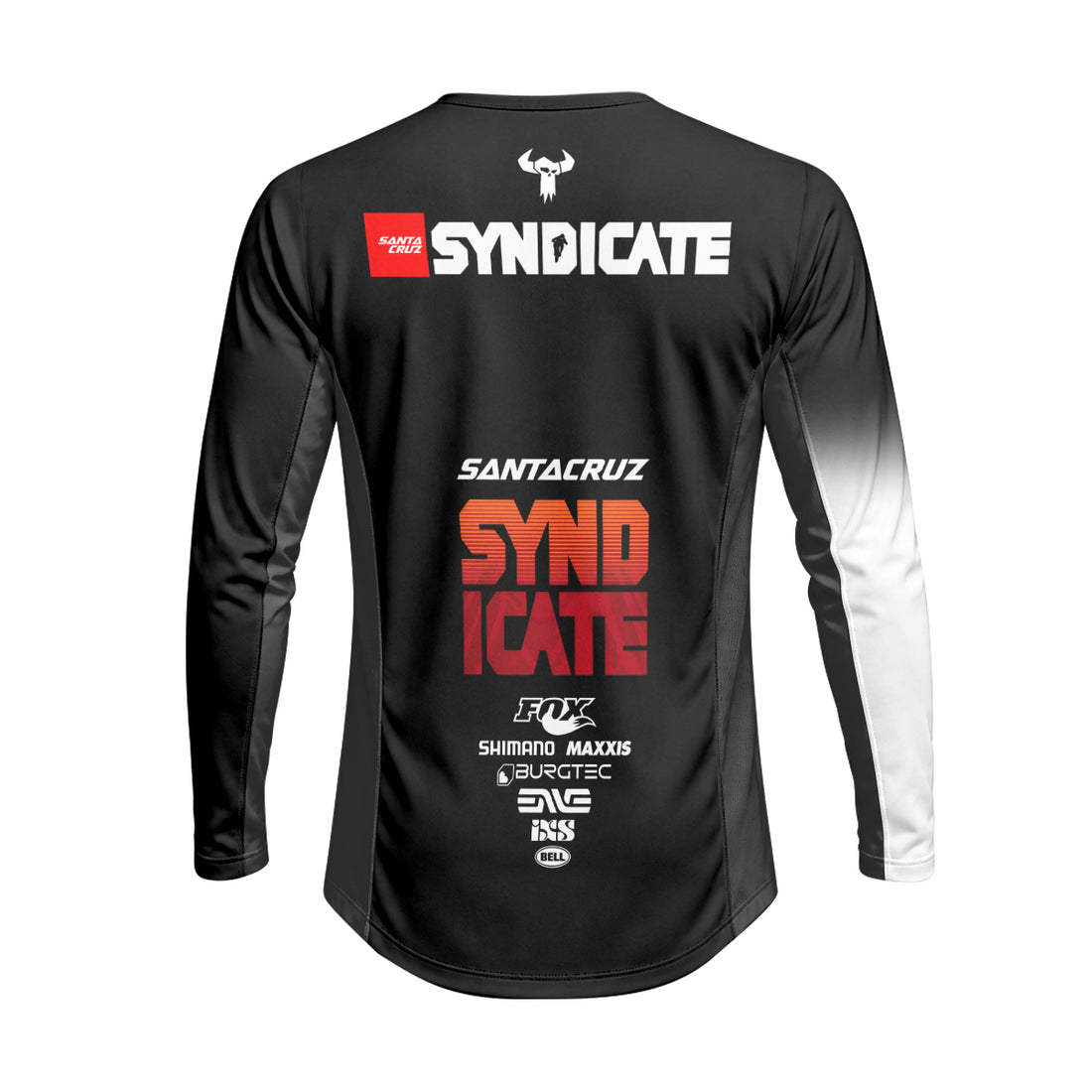 Santa Cruz Syndicate Black Red Downhill Heavyweight Long Sleeve Mountain Bike Jersey – Front View Mockup