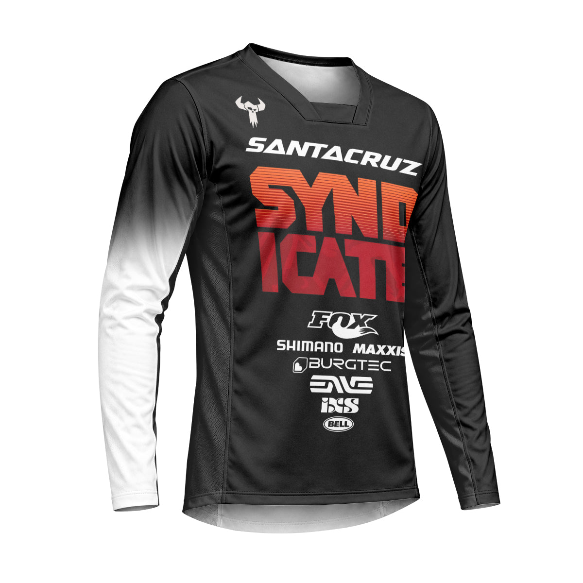 Santa Cruz Syndicate Black Red Downhill Heavyweight Long Sleeve Mountain Bike Jersey – Right Side View Mockup
