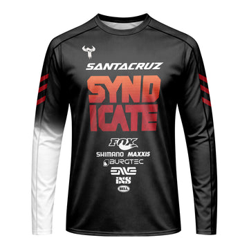 Santa Cruz Syndicate Black Red Downhill Long Sleeve Mountain Bike Jersey – Front View Mockup