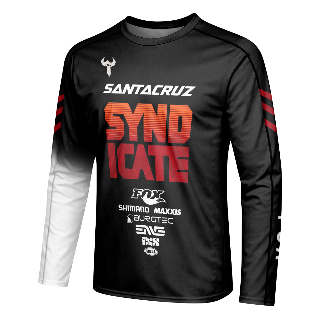 Santa Cruz Syndicate Black Red Downhill Long Sleeve Mountain Bike Jersey – Left Side View Mockup