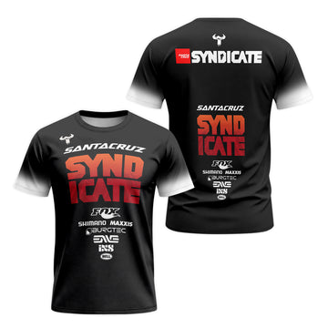 Santa Cruz Syndicate Black Red Downhill Short Sleeve Mountain Bike Jersey – Front and Back View