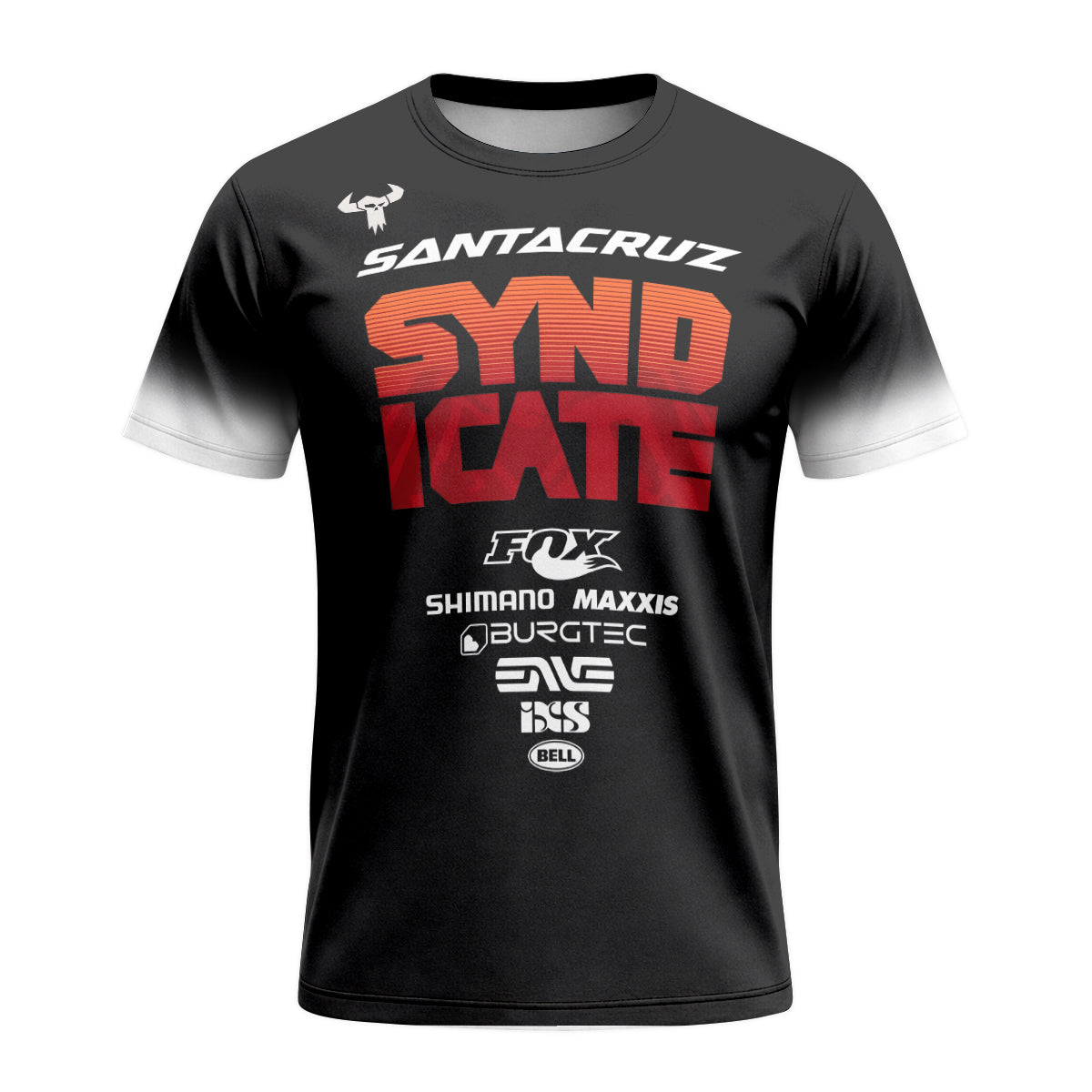 Santa Cruz Syndicate Black Red Downhill Short Sleeve Mountain Bike Jersey – Front View Mockup