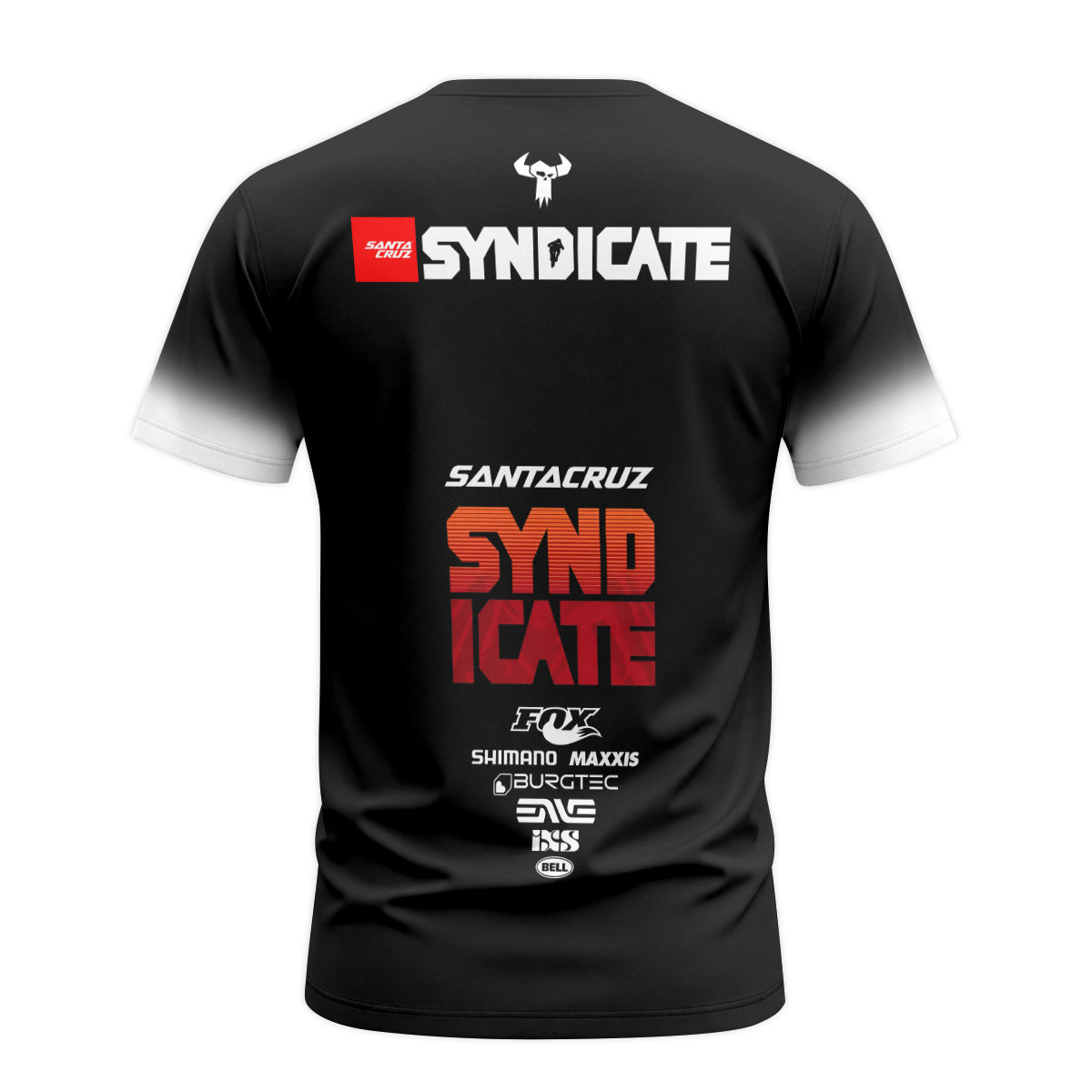 Santa Cruz Syndicate Black Red Downhill Short Sleeve Mountain Bike Jersey – Back View Mockup
