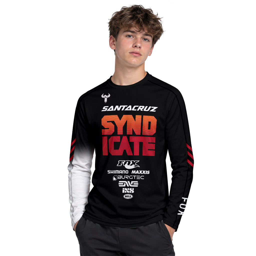 Santa Cruz Syndicate Black Red Downhill Youth Long Sleeve Mountain Bike Jersey – Boy Lifestyle View