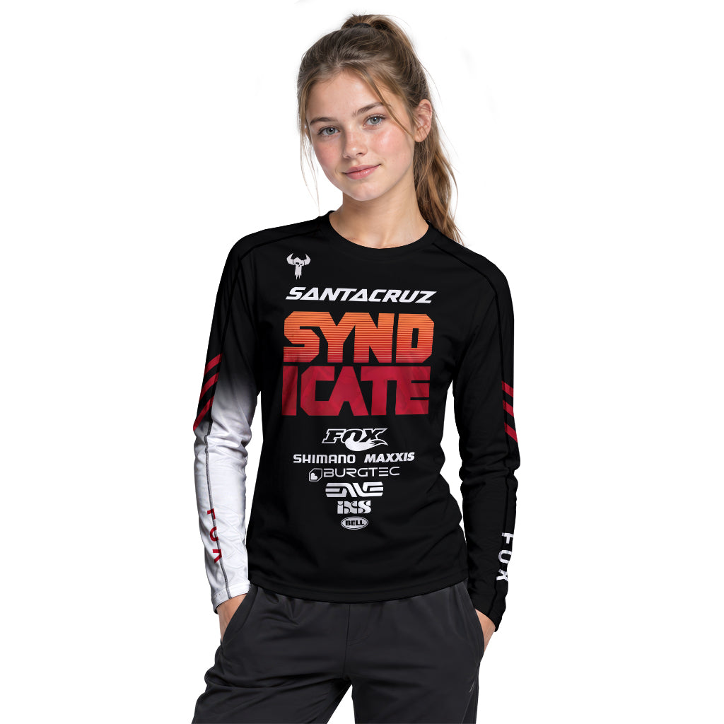 Santa Cruz Syndicate Black Red Downhill Youth Long Sleeve Mountain Bike Jersey – Girl Lifestyle View