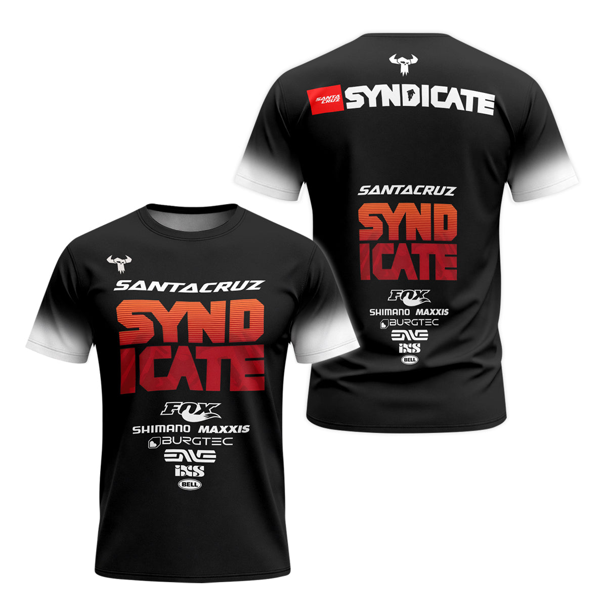 Santa Cruz Syndicate Black Red Downhill Youth Short Sleeve Mountain Bike Jersey – Front and Back View