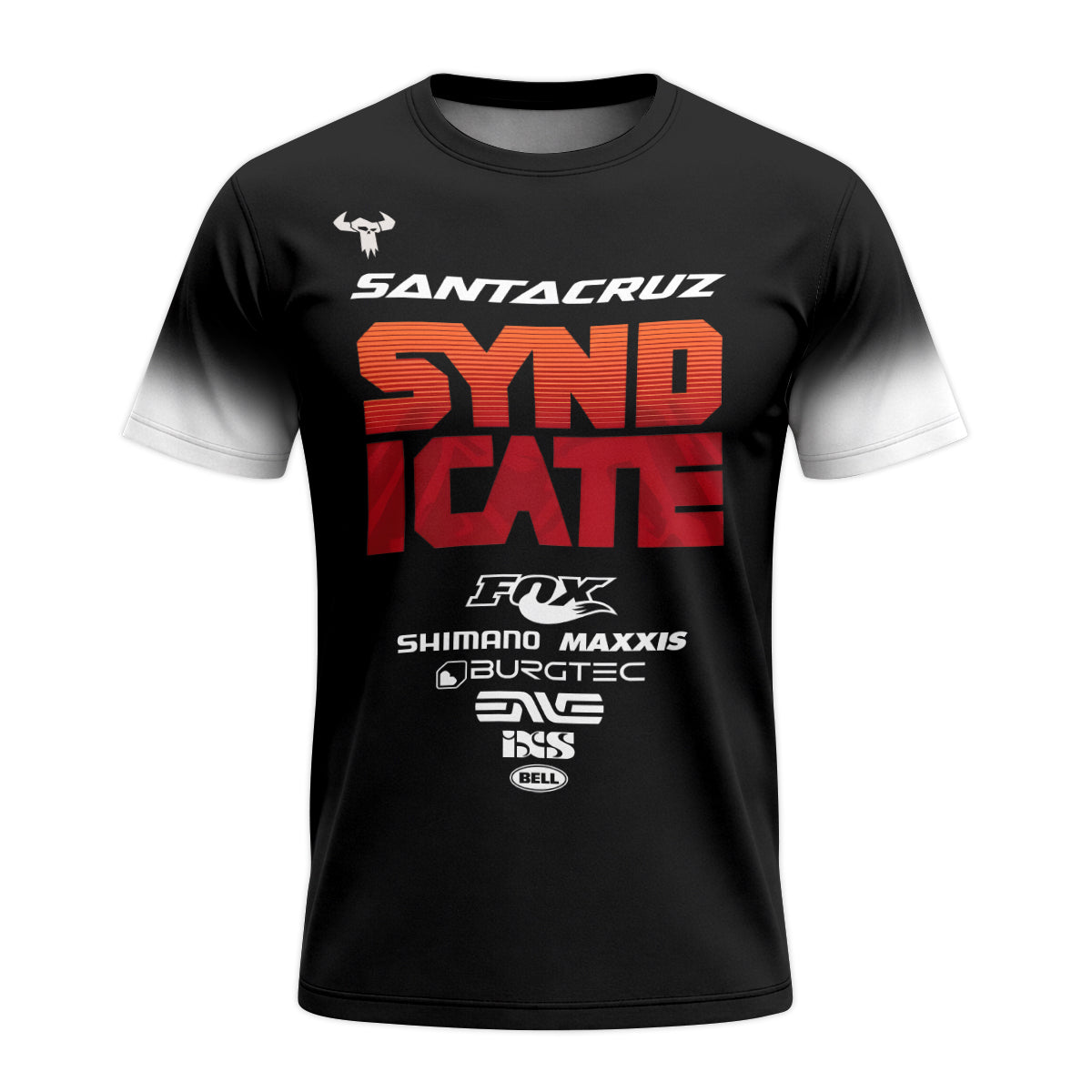 Santa Cruz Syndicate Black Red Downhill Youth Short Sleeve Mountain Bike Jersey – Front View Mockup