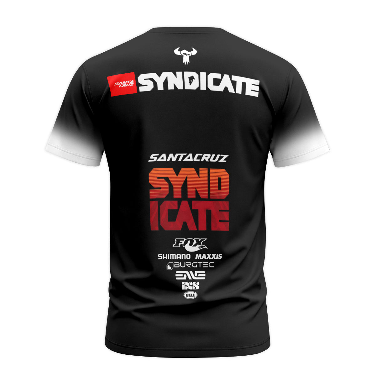 Santa Cruz Syndicate Black Red Downhill Youth Short Sleeve Mountain Bike Jersey – Back View Mockup