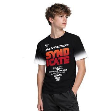 Santa Cruz Syndicate Black Red Downhill Youth Short Sleeve Mountain Bike Jersey – Boy Lifestyle View
