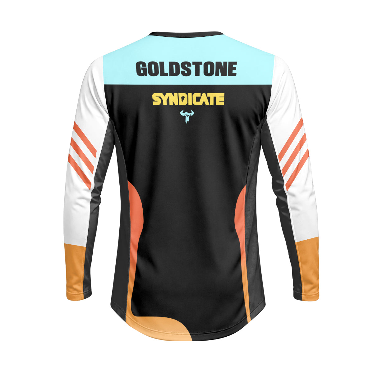 Santa Cruz Syndicate Goldstone Black Orange Downhill Heavyweight Long Sleeve Mountain Bike Jersey – Back View Mockup