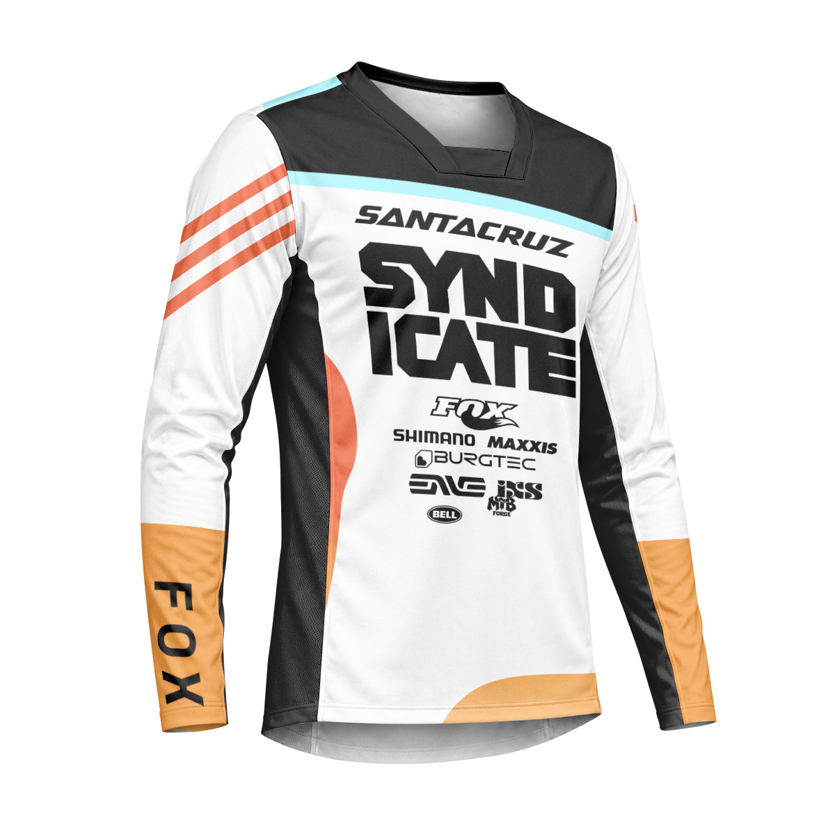 Santa Cruz Syndicate Goldstone Black Orange Downhill Heavyweight Long Sleeve Mountain Bike Jersey – Right Side View Mockup