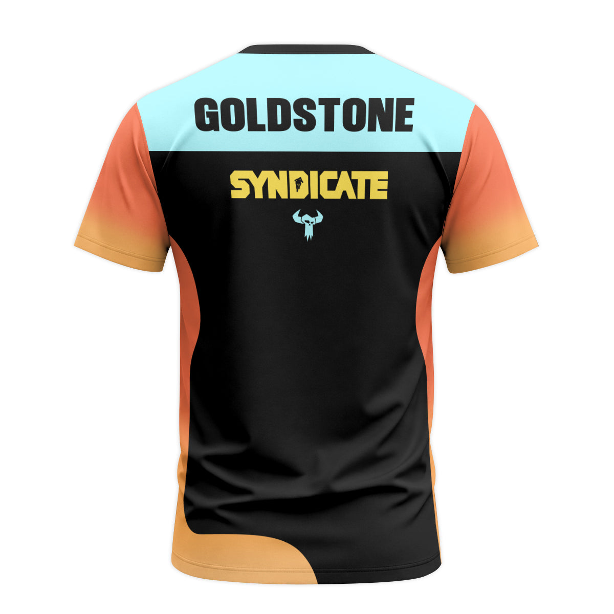 Santa Cruz Syndicate Goldstone Black Orange Downhill Short Sleeve Mountain Bike Jersey – Back View Mockup