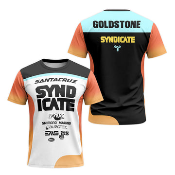 Santa Cruz Syndicate Goldstone Black Orange Downhill Short Sleeve Mountain Bike Jersey – Front and Back View