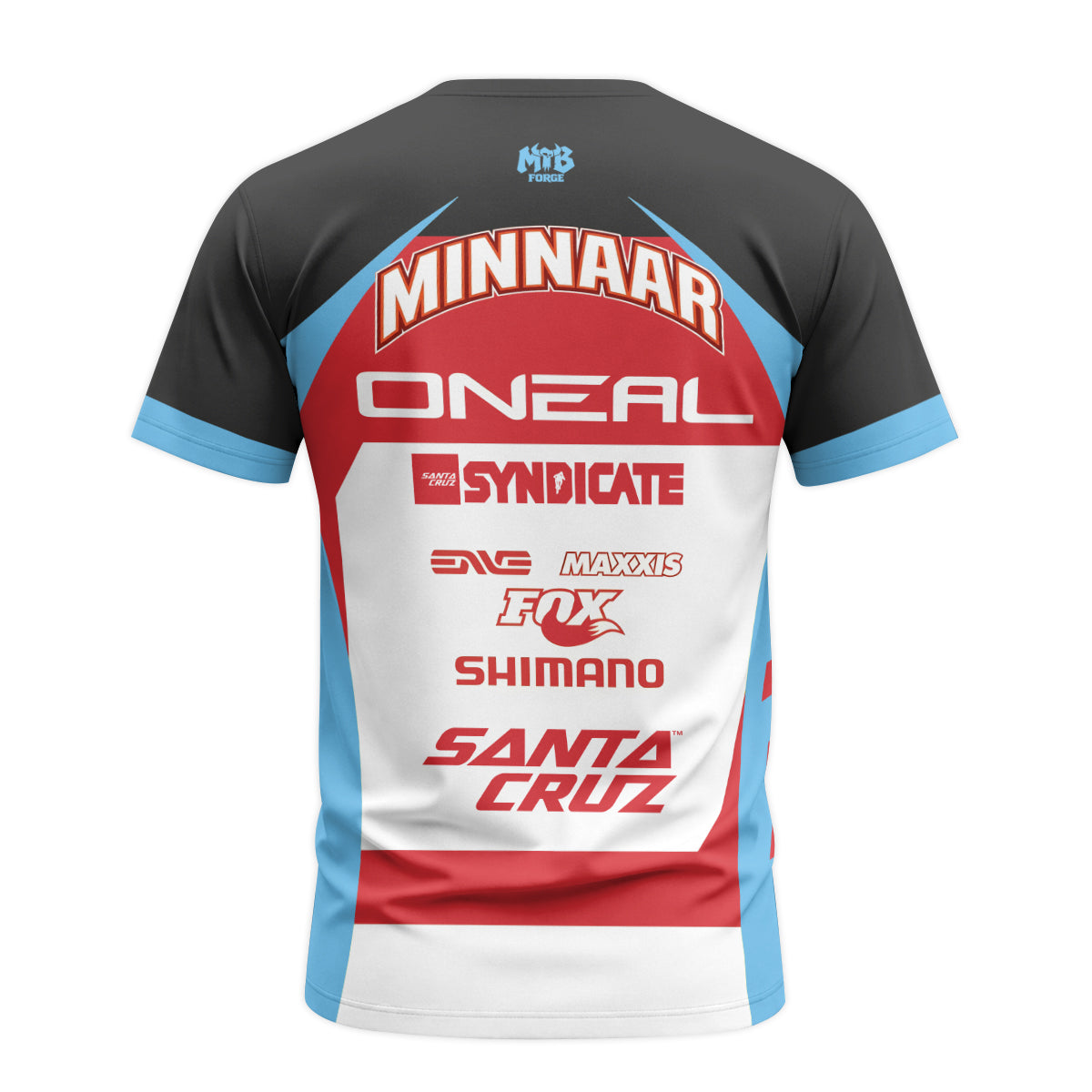 Santa Cruz Syndicate Greg Minnaar Red Blue Downhill Short Sleeve Mountain Bike Jersey – Back View Mockup