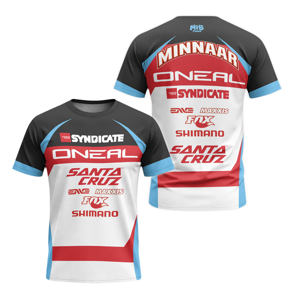Santa Cruz Syndicate Greg Minnaar Red Blue Downhill Youth Short Sleeve Mountain Bike Jersey – Front and Back View