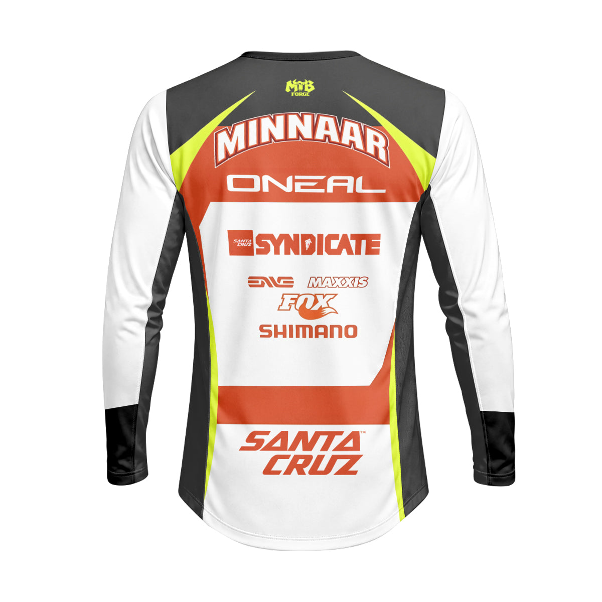 Santa Cruz Syndicate Minnaar O'Neal Neon Yellow Downhill Heavyweight Long Sleeve Mountain Bike Jersey – Back View Mockup