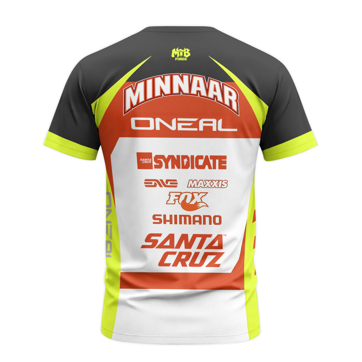 Santa Cruz Syndicate Minnaar O'Neal Neon Yellow Downhill Short Sleeve Mountain Bike Jersey – Back View Mockup