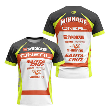 Santa Cruz Syndicate Minnaar O'Neal Neon Yellow Downhill Short Sleeve Mountain Bike Jersey – Front and Back View