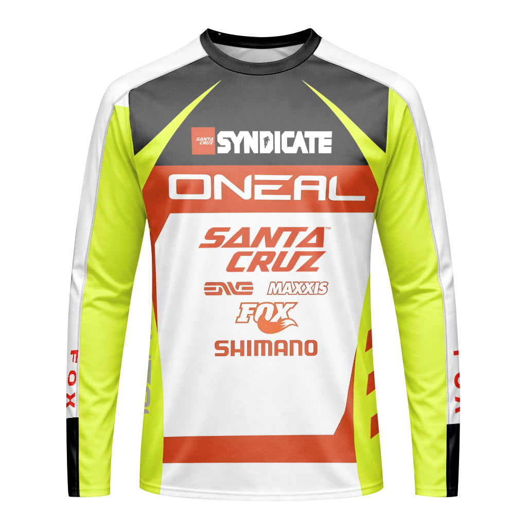 Santa Cruz Syndicate Minnaar O'Neal Neon Yellow Downhill Youth Long Sleeve Mountain Bike Jersey – Front View Mockup