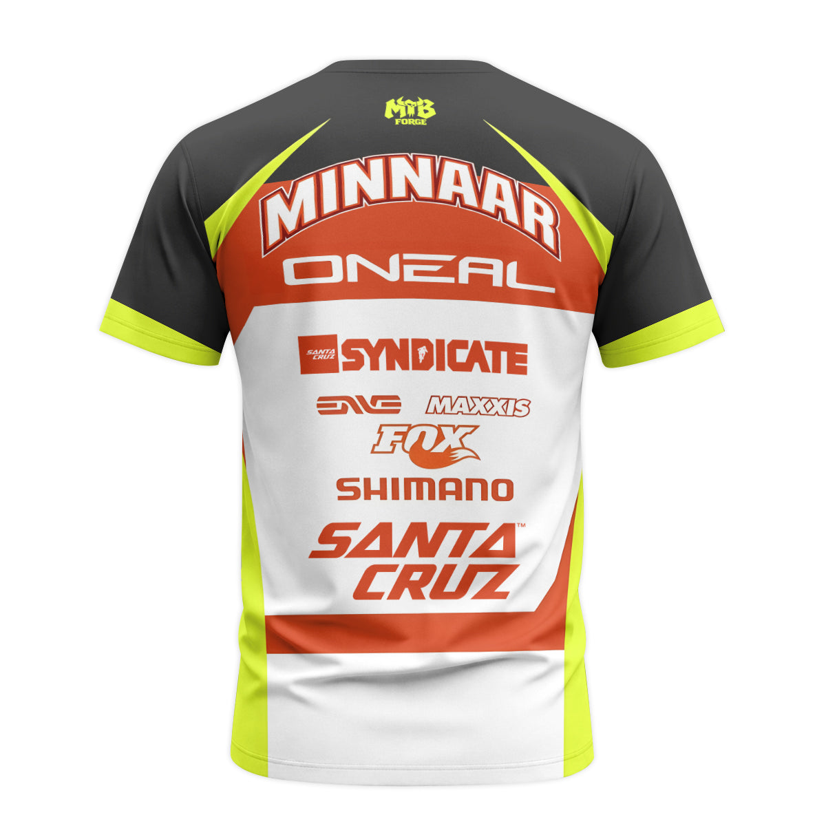 Santa Cruz Syndicate Minnaar O'Neal Neon Yellow Downhill Youth Short Sleeve Mountain Bike Jersey – Back View Mockup