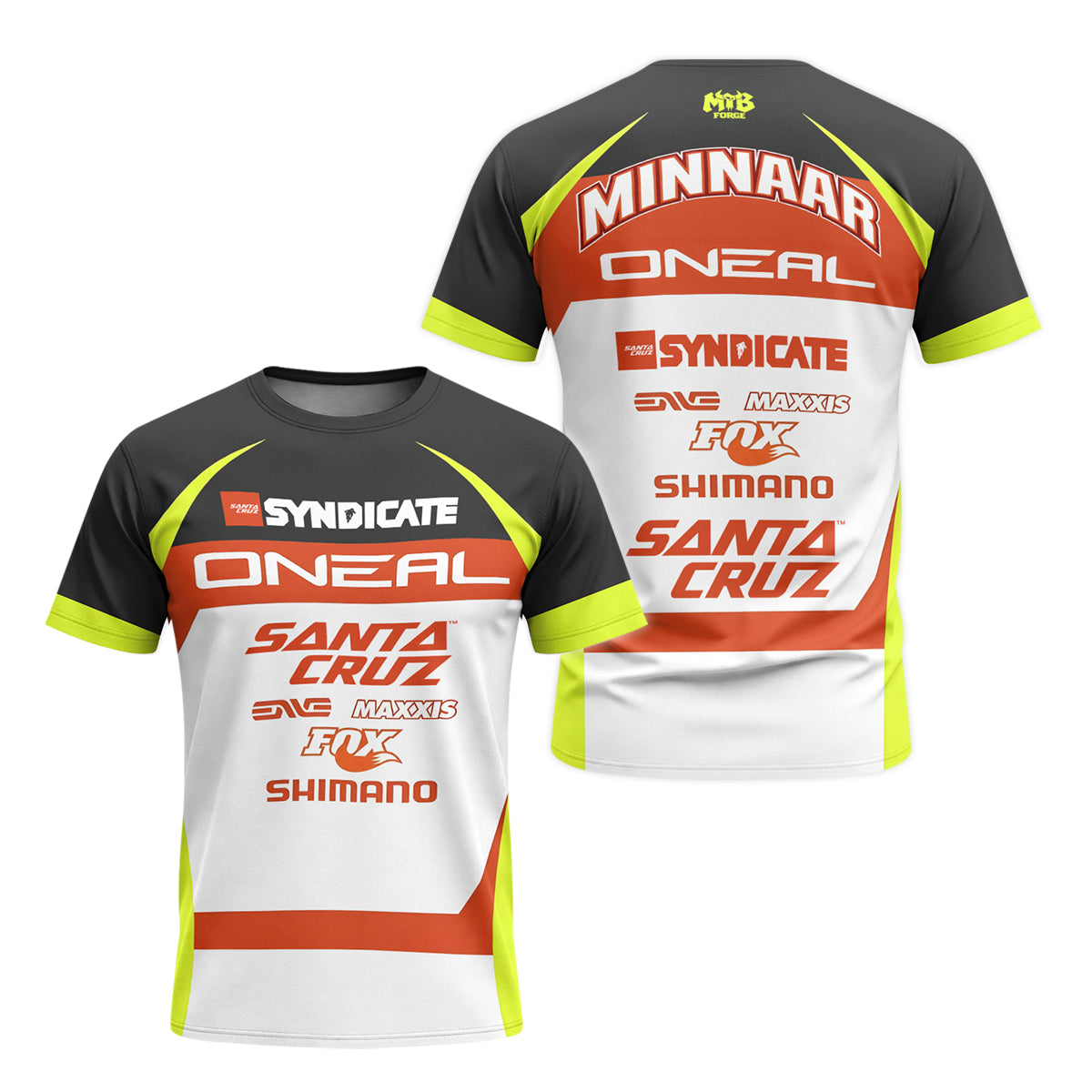 Santa Cruz Syndicate Minnaar O'Neal Neon Yellow Downhill Youth Short Sleeve Mountain Bike Jersey – Front and Back View