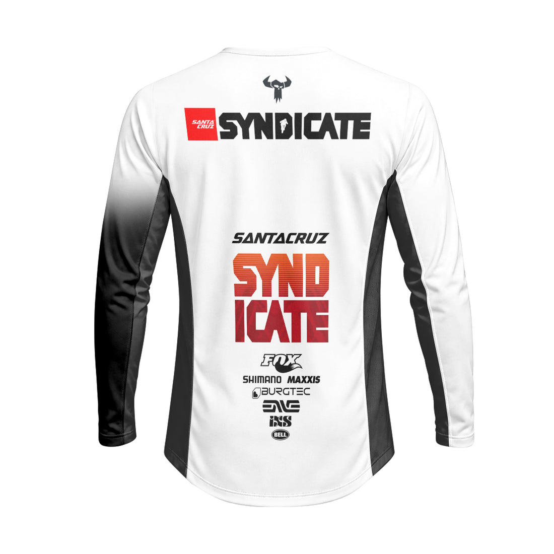 Santa Cruz Syndicate White Red Downhill Heavyweight Long Sleeve Mountain Bike Jersey – Front View Mockup