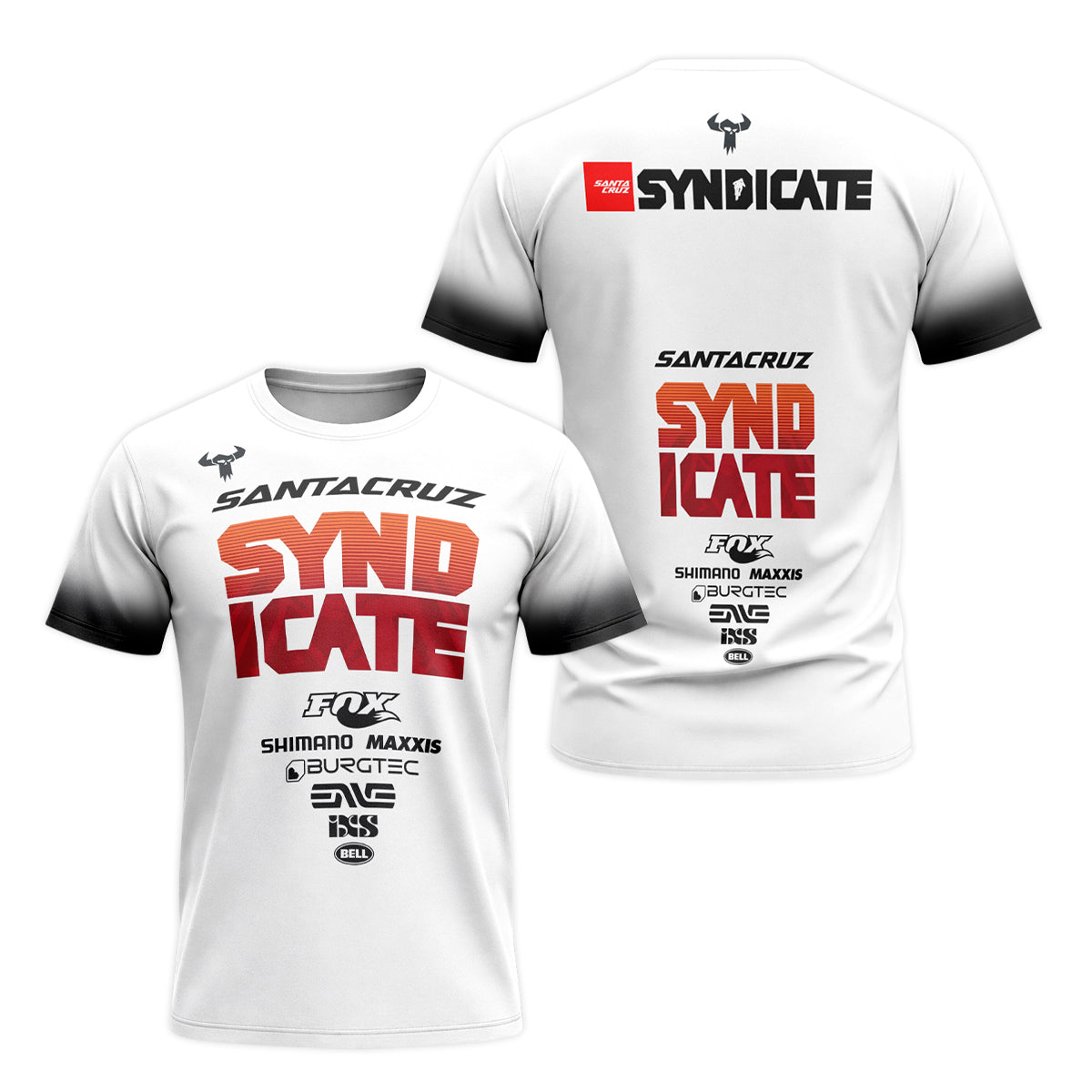 Santa Cruz Syndicate White Red Downhill Short Sleeve Mountain Bike Jersey – Front and Back View