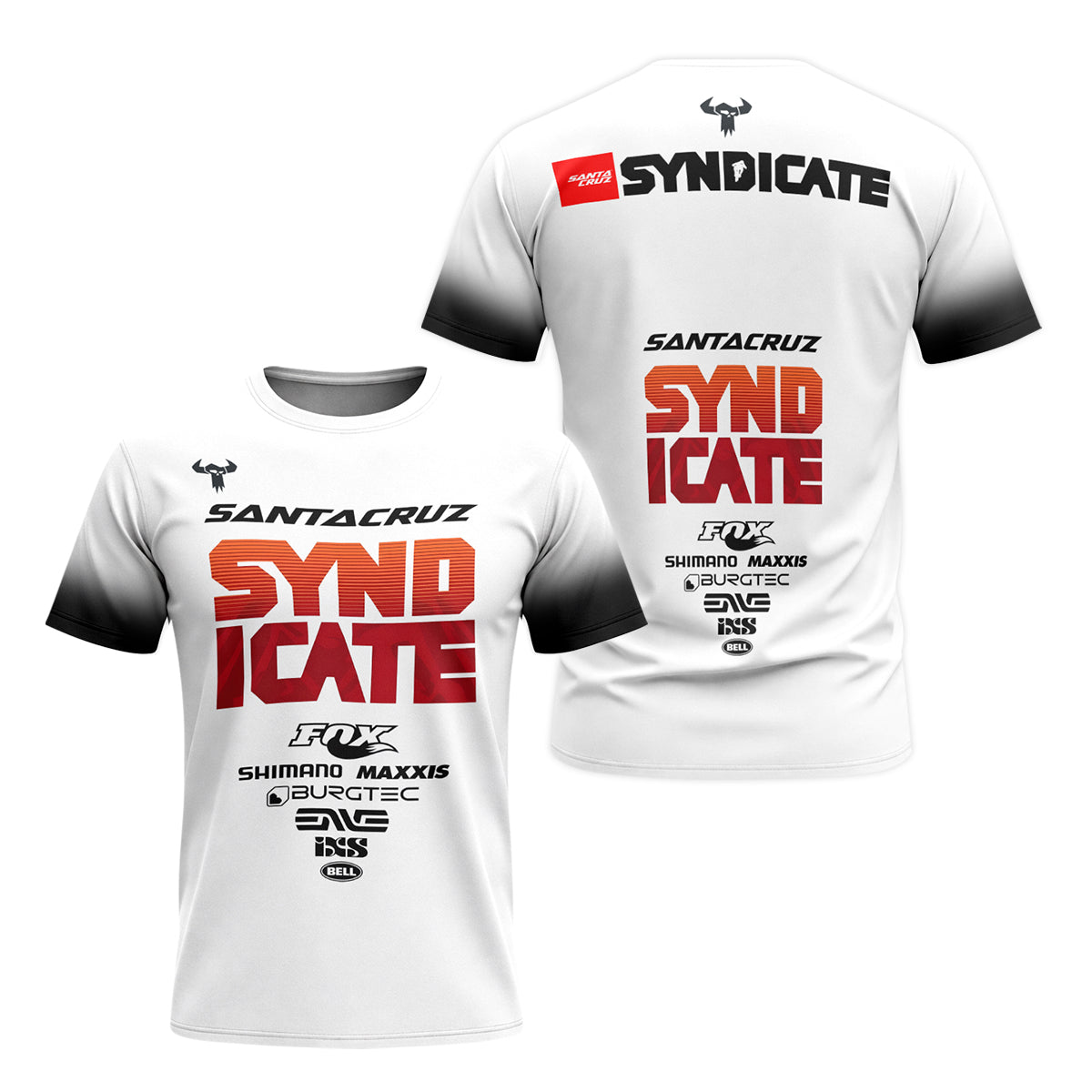 Santa Cruz Syndicate White Red Downhill Youth Short Sleeve Mountain Bike Jersey – Front and Back View