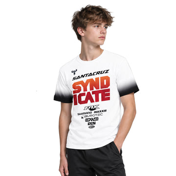 Santa Cruz Syndicate White Red Downhill Youth Short Sleeve Mountain Bike Jersey – Boy Lifestyle View
