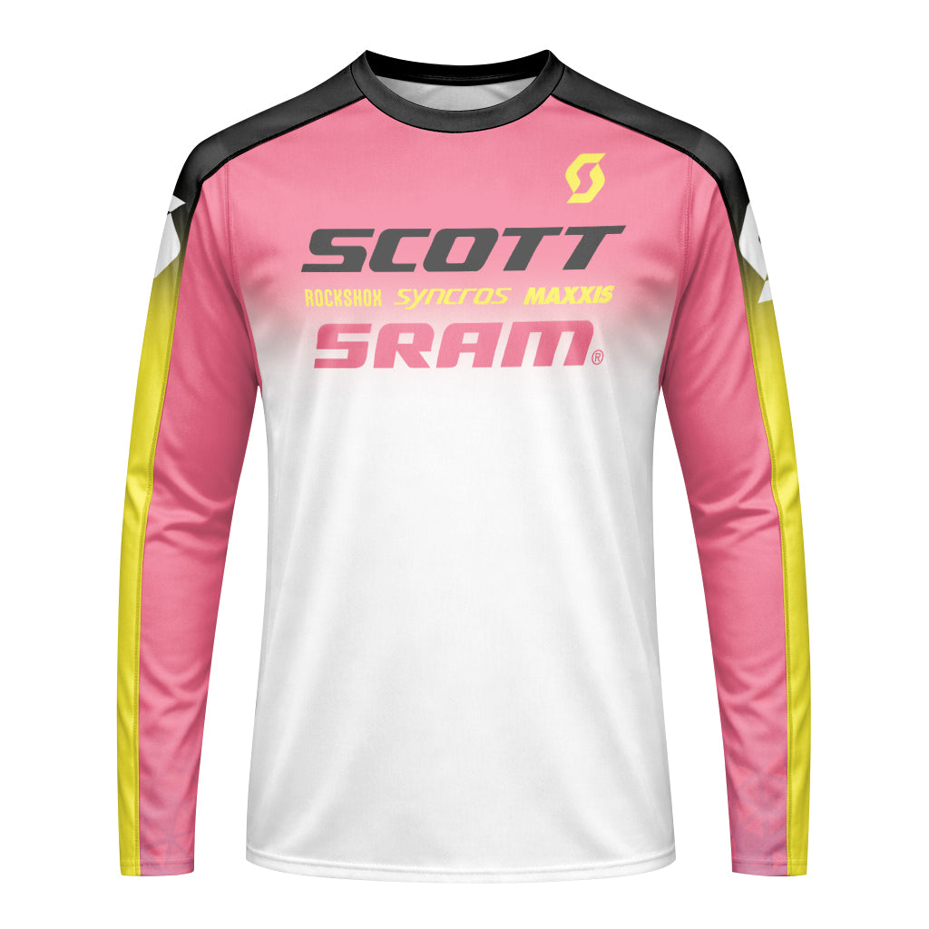 Scott SRAM Pink Black Factory Race Long Sleeve Mountain Bike Jersey - front view mockup