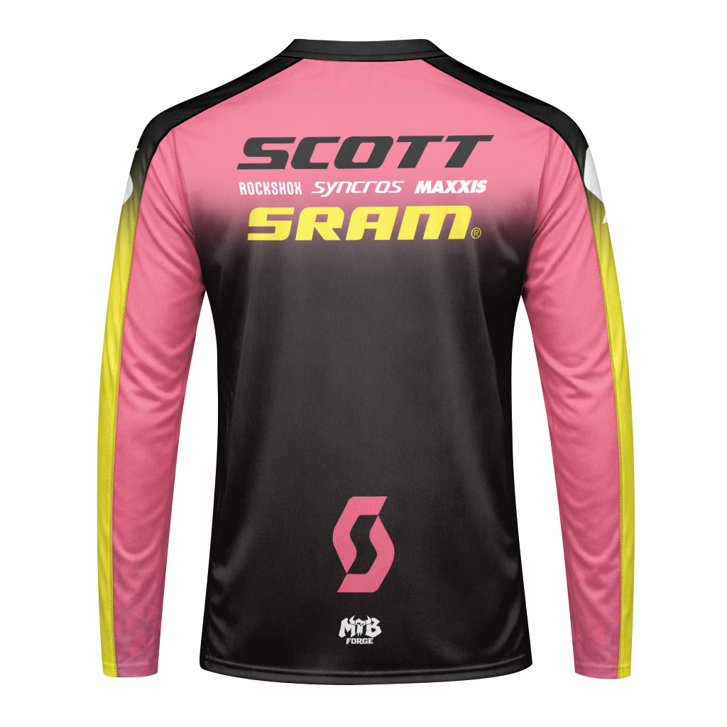 Scott SRAM Pink Black Factory Race Long Sleeve Mountain Bike Jersey - front view mockup