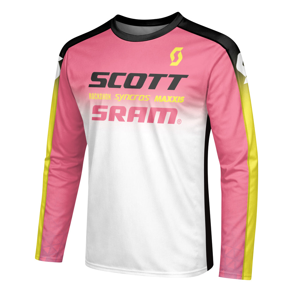 Scott SRAM Pink Black Factory Race Long Sleeve Mountain Bike Jersey - left side mockup
