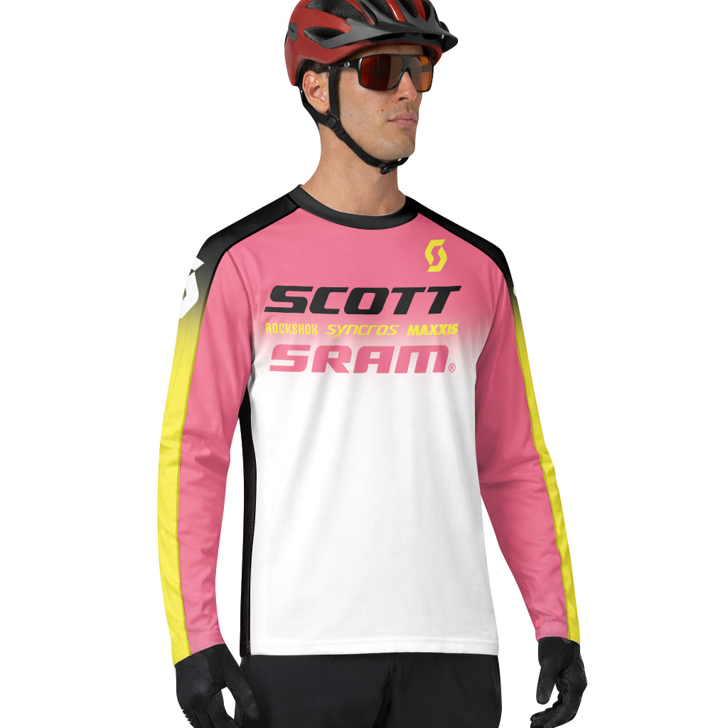 Scott SRAM Pink Black Factory Race Long Sleeve Mountain Bike Jersey - lifestyle view