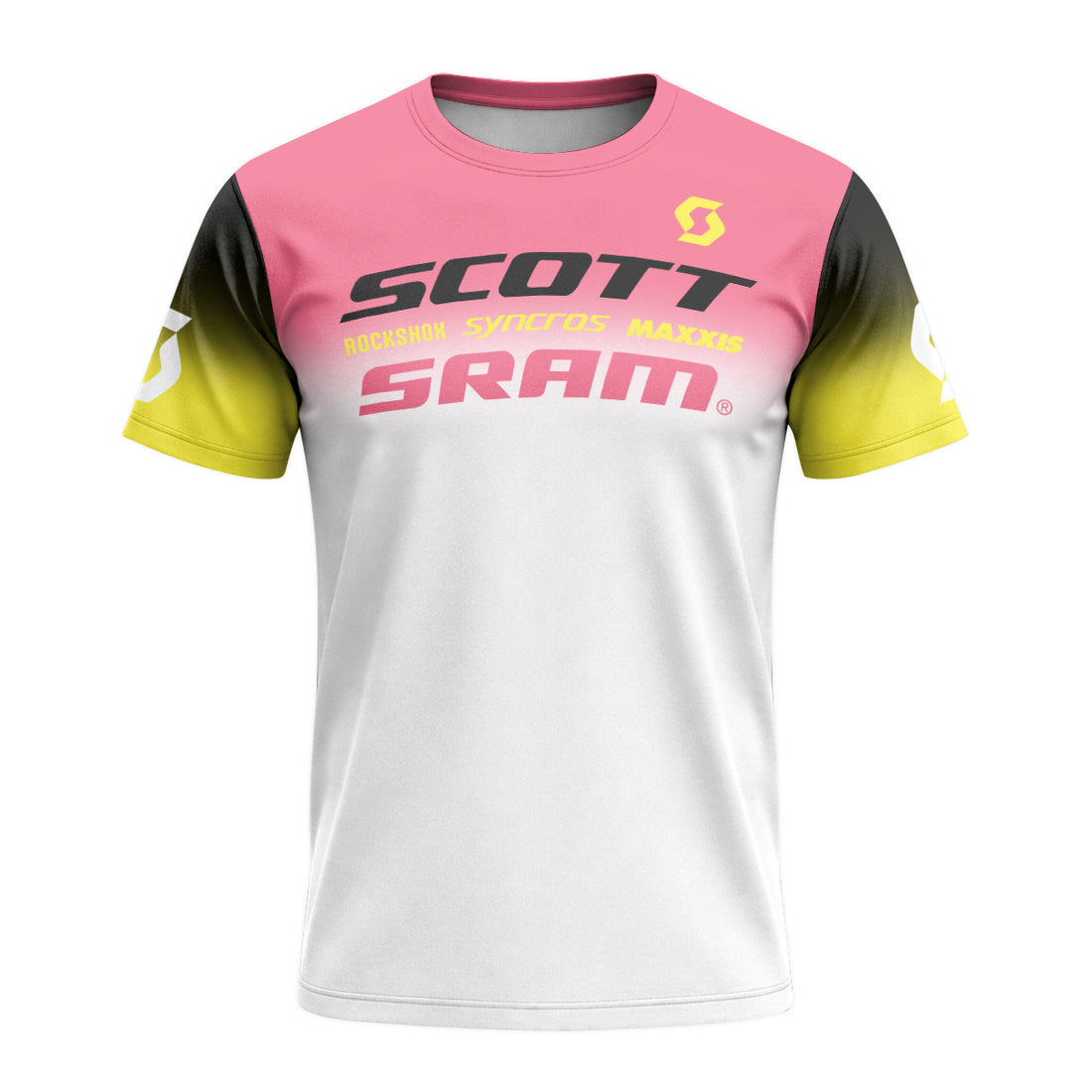 Scott SRAM Pink Black Factory Race Short Sleeve Mountain Bike Jersey - front and back view