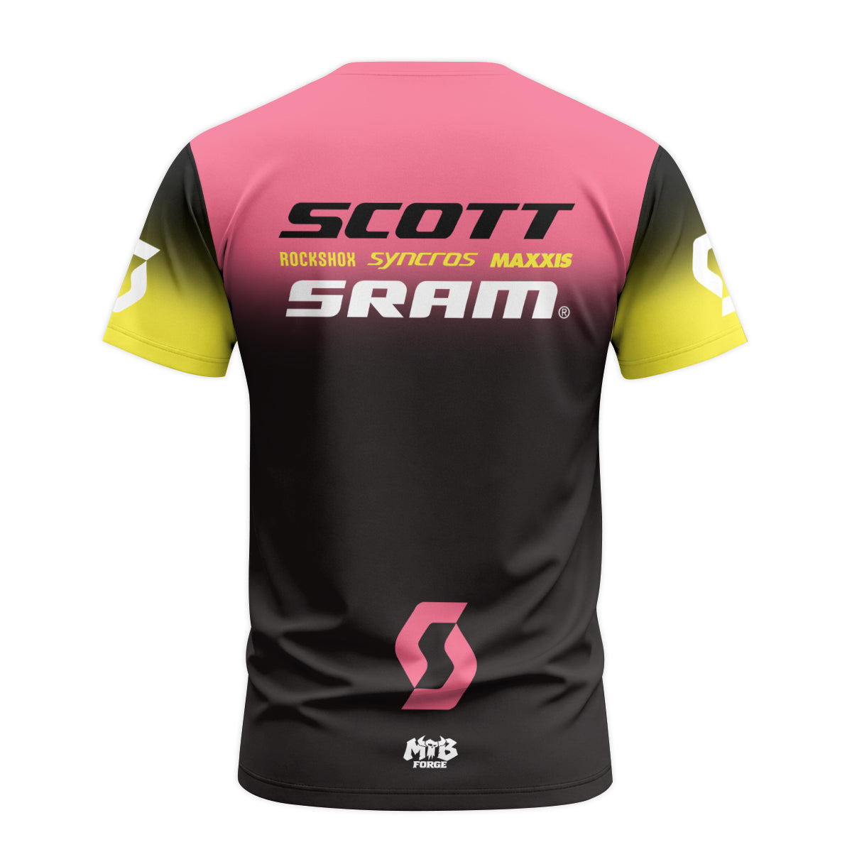 Scott SRAM Pink Black Factory Race Short Sleeve Mountain Bike Jersey - back view mockup