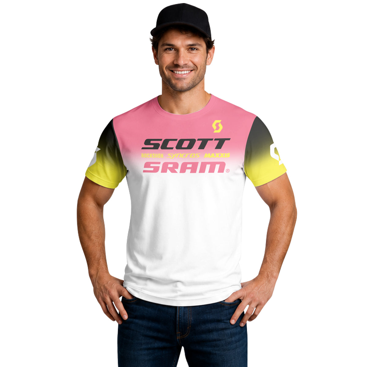 Scott SRAM Pink Black Factory Race Short Sleeve Mountain Bike Jersey - lifestyle view