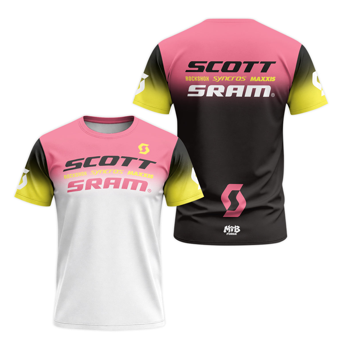 Scott SRAM Pink Black Factory Race Short Sleeve Mountain Bike Jersey - front and back view