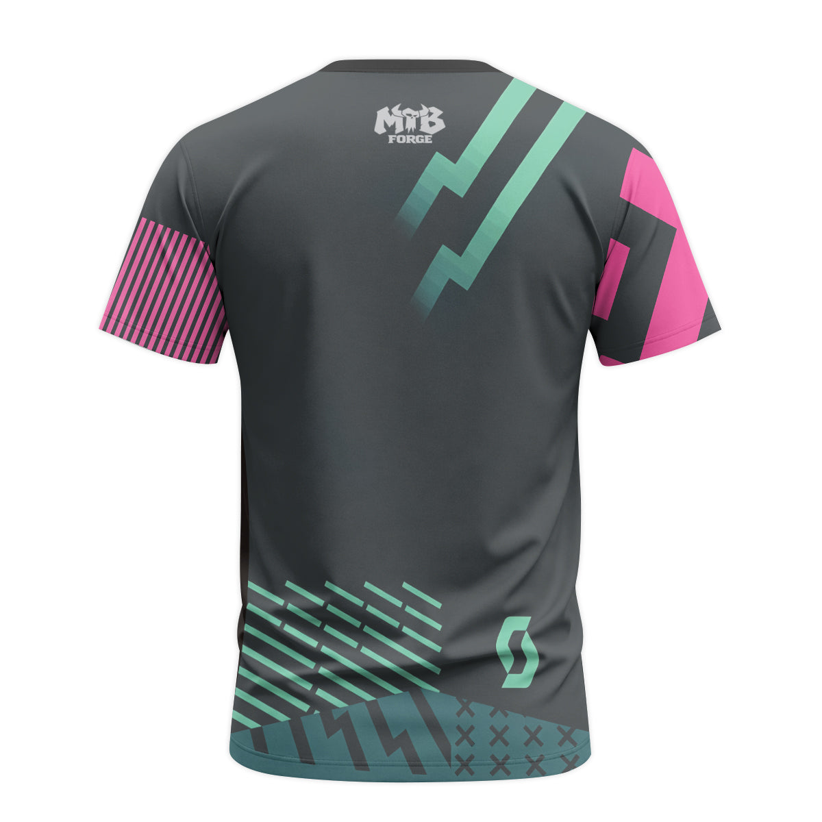 Scott Teal Pink Geometric Short Sleeve Mountain Bike Jersey - back view mockup
