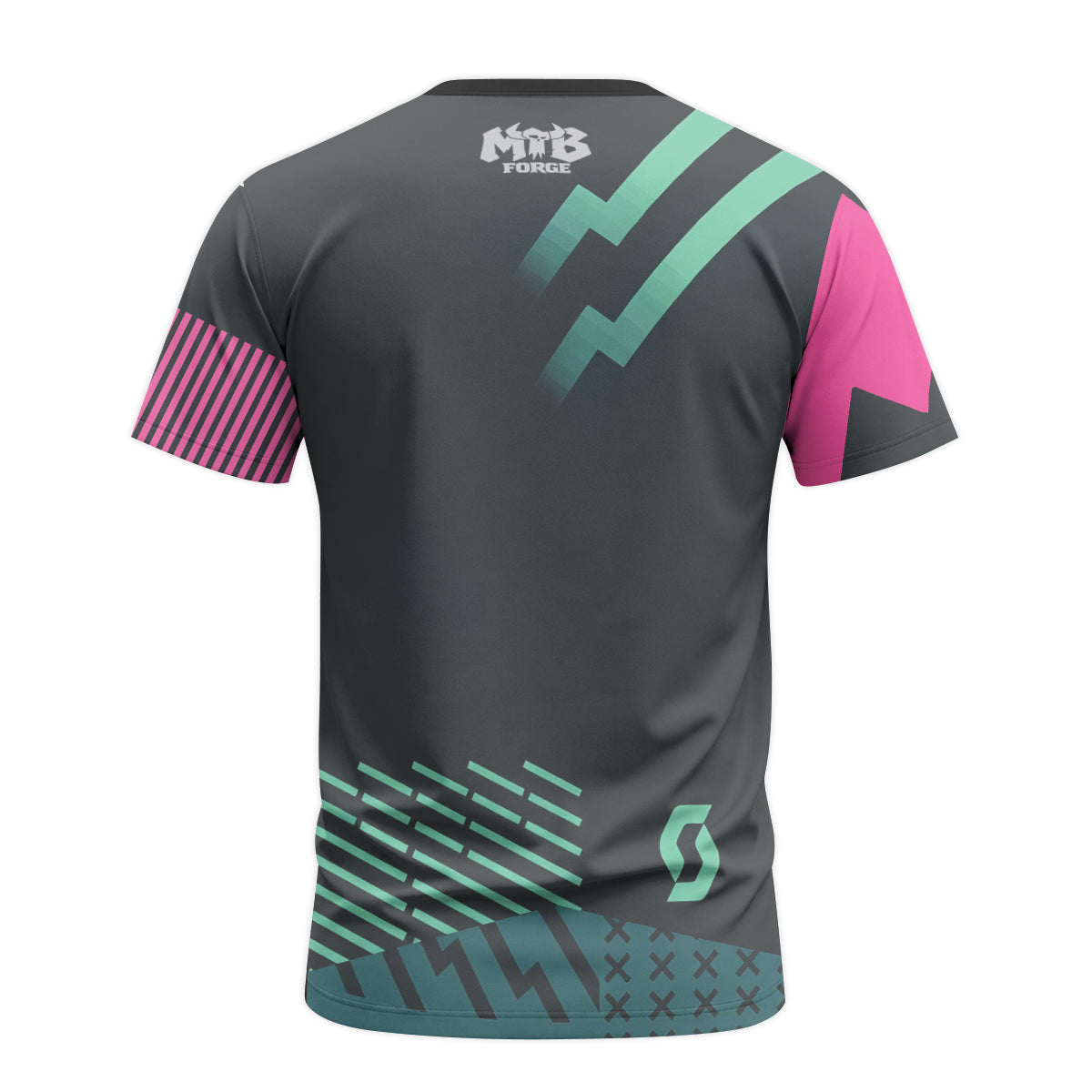 Scott Teal Pink Geometric Youth Short Sleeve Mountain Bike Jersey – Back View Mockup