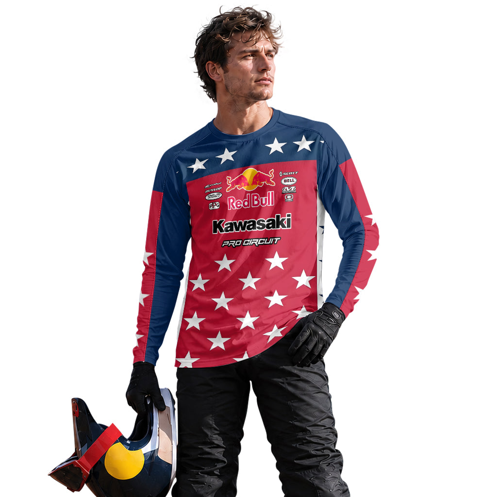 Sean Cantrell 40 Kawasaki Red Bull Patriotic Long Sleeve Motocross Jersey – Lifestyle View