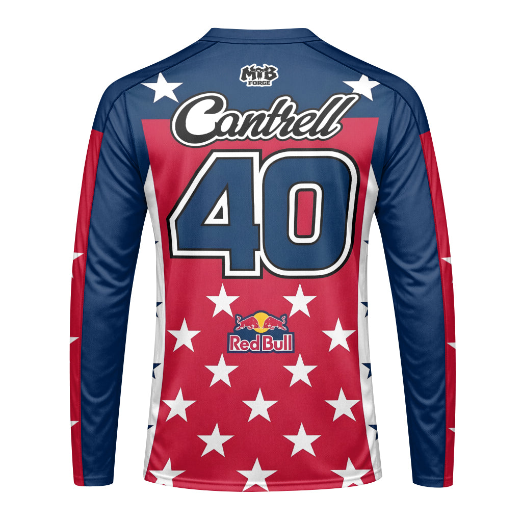 Sean Cantrell 40 Kawasaki Red Bull Patriotic Long Sleeve Motocross Jersey – Back View Mockup