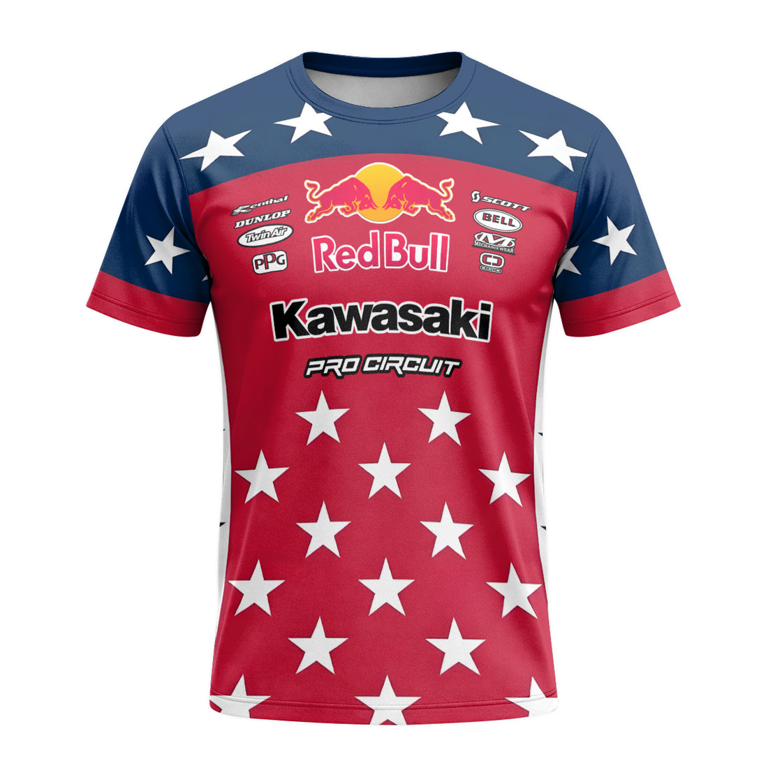 Sean Cantrell 40 Kawasaki Red Bull Patriotic Short Sleeve Motocross Jersey – Front and Back View