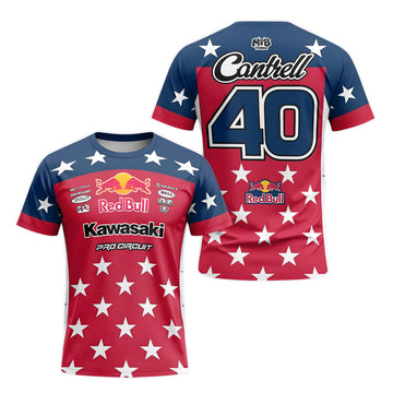 Sean Cantrell 40 Kawasaki Red Bull Patriotic Short Sleeve Motocross Jersey – Front and Back View