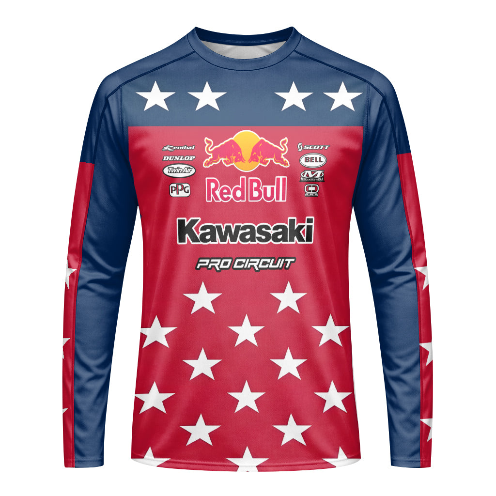 Sean Cantrell 40 Kawasaki Red Bull Patriotic Youth Long Sleeve Motocross Jersey – Front View Mockup