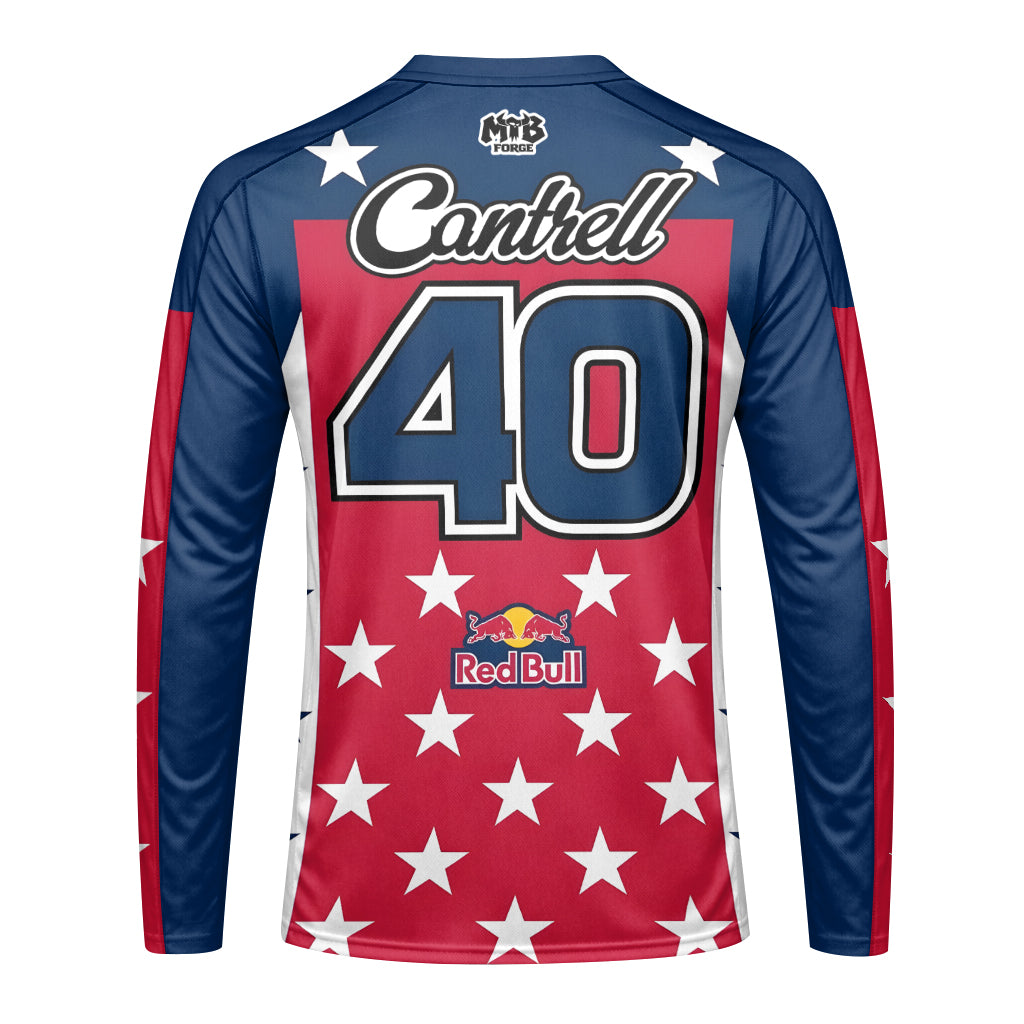 Sean Cantrell 40 Kawasaki Red Bull Patriotic Youth Long Sleeve Motocross Jersey – Back View Mockup