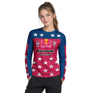 Sean Cantrell 40 Kawasaki Red Bull Patriotic Youth Long Sleeve Motocross Jersey – Girl Lifestyle View
