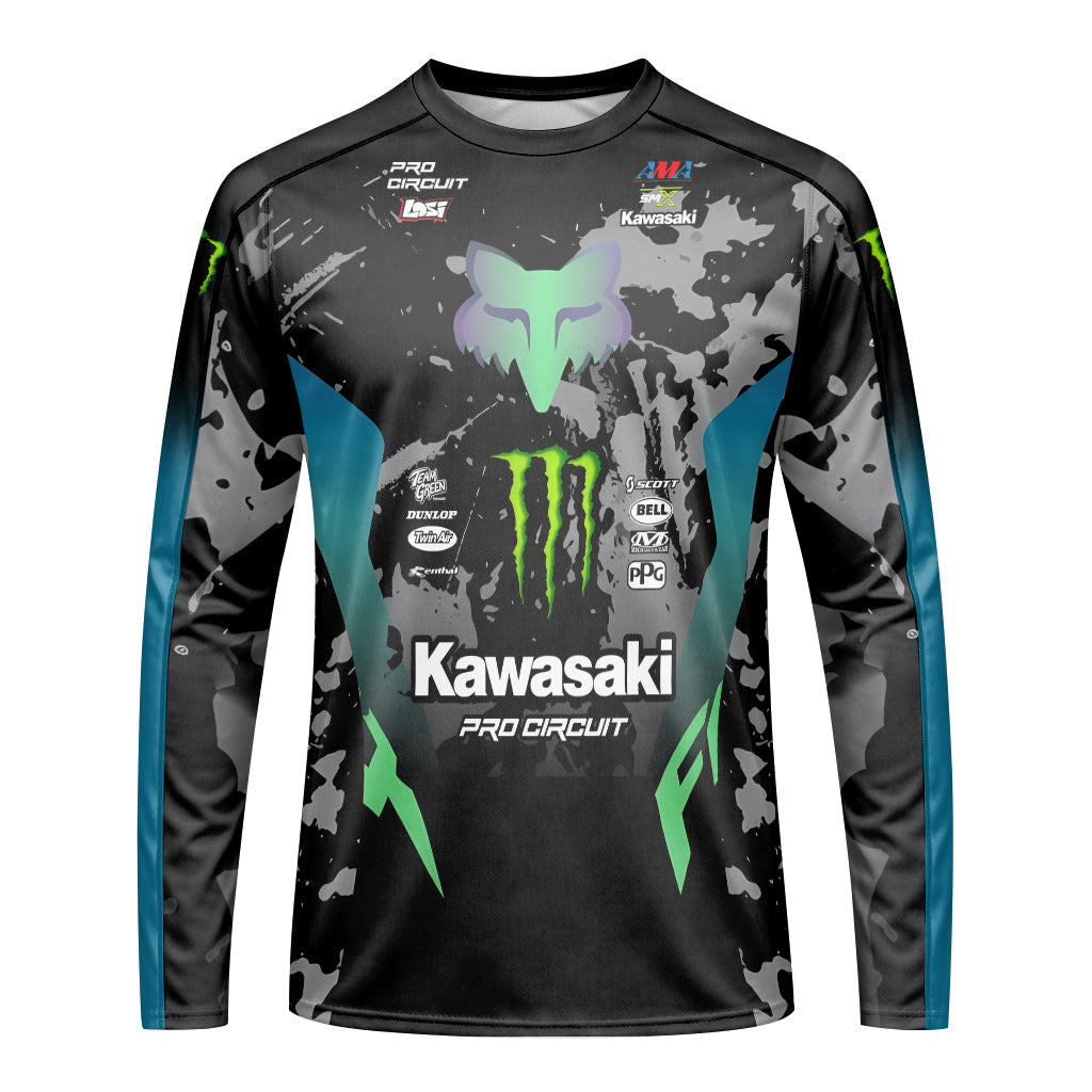 Seth Hammaker 47 Kawasaki Monster Energy Pro Circuit Long Sleeve Motocross Jersey - front view mockup